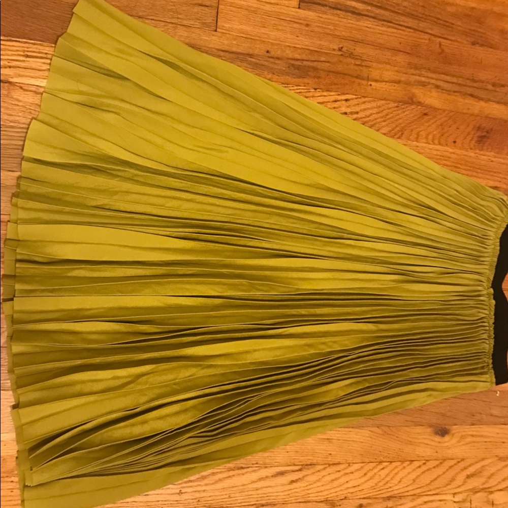 Zara Chartreuse Pleated Midi Skirt w/ Velvet Band